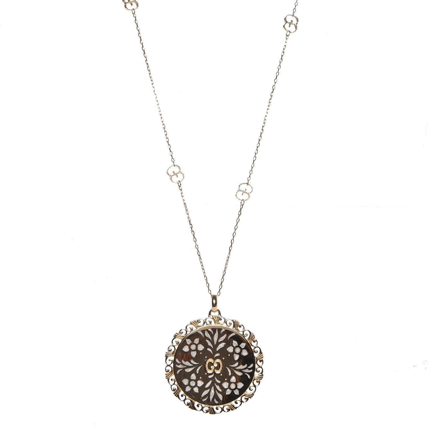 Gucci 18K Yellow Gold Enamel Icon Blooms Necklace White 1 of 4