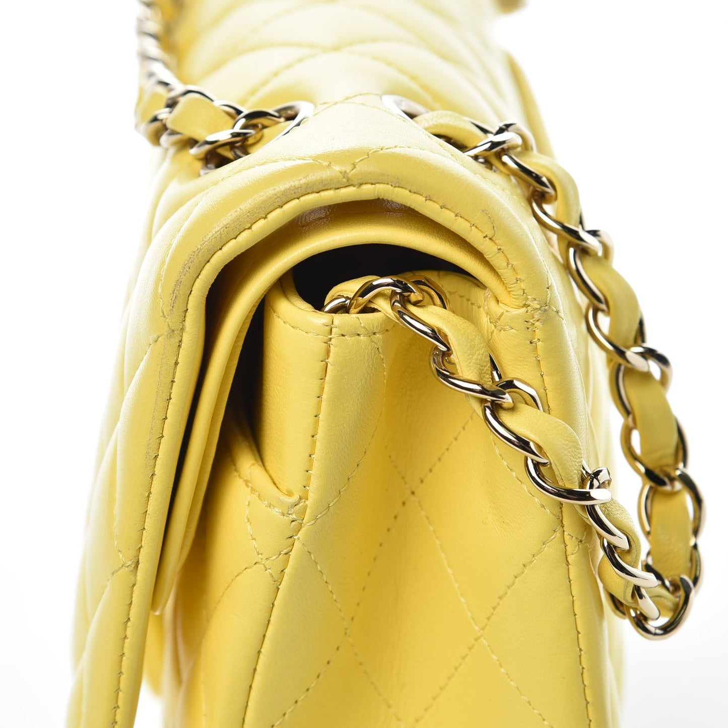Lambskin Quilted Medium Double Flap Yellow