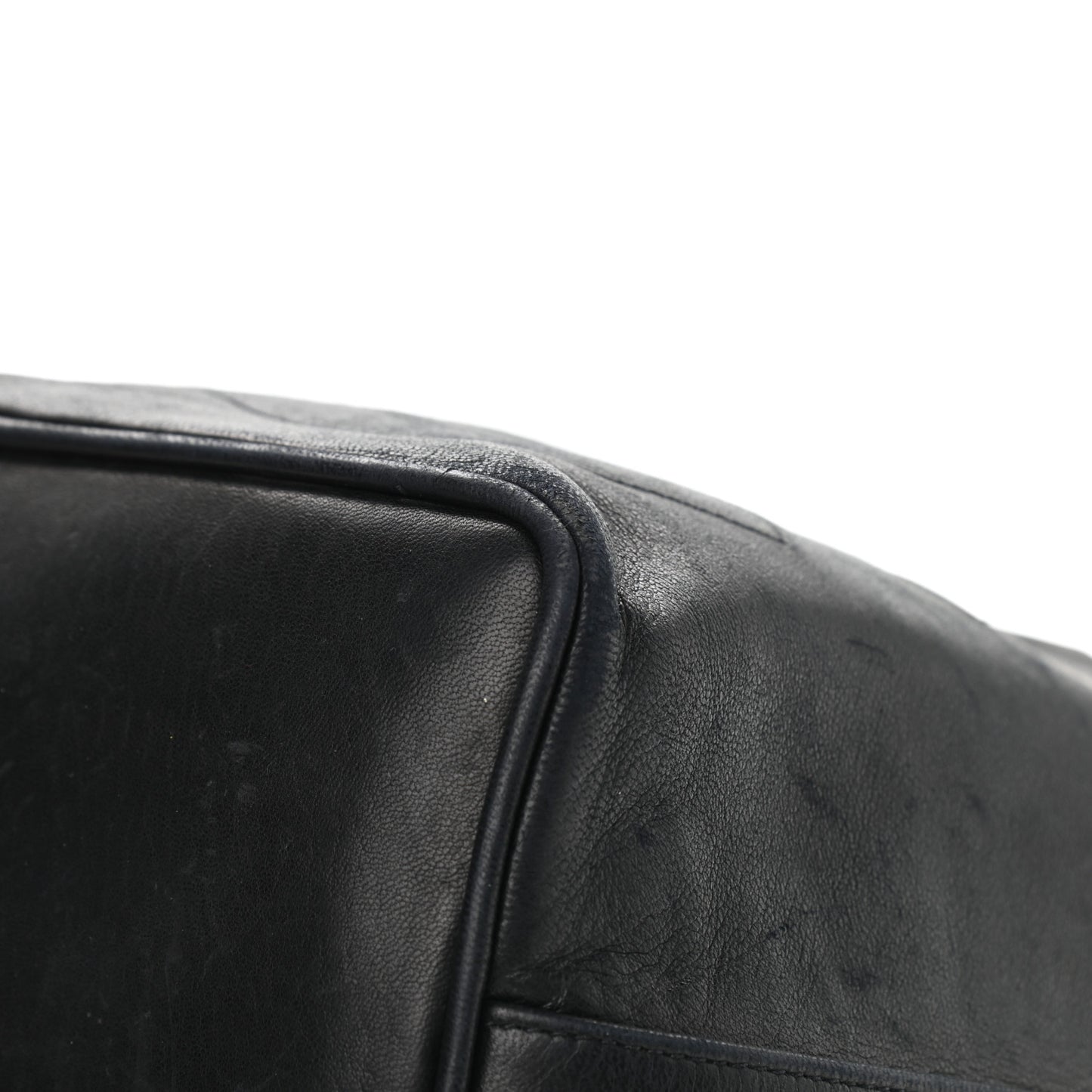 Lambskin CC Stitched Drawstring Bucket Bag Black