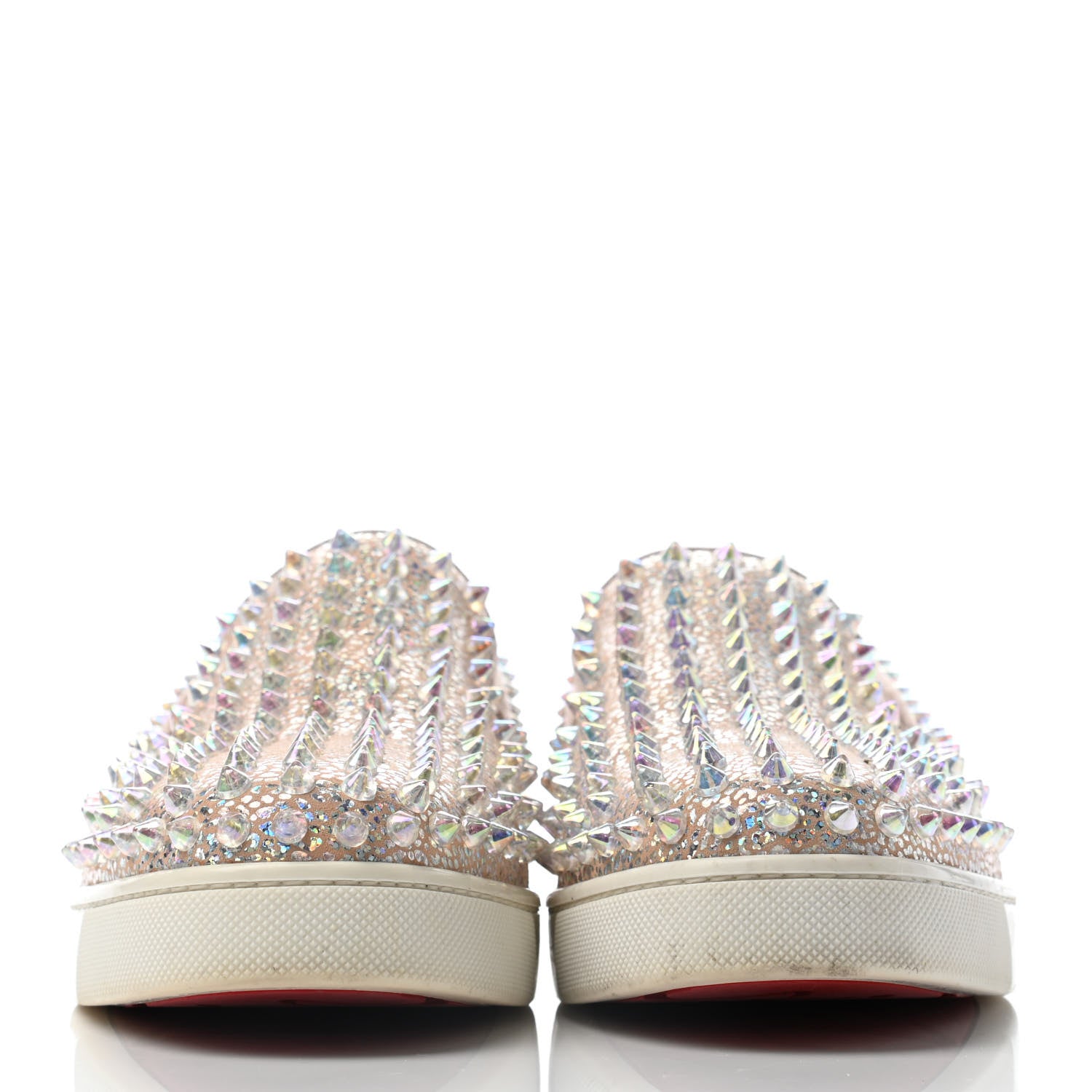 Christian Louboutin Glitter Spikes Womens Roller Boat Flat 37.5 Silver 2 of 5