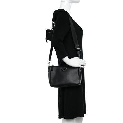 Prada Saffiano Travel Pocket Zippered Shoulder Bag Black 2 of 10