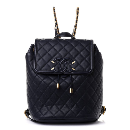 Chanel Caviar Quilted Filigree Backpack Navy 1 of 9