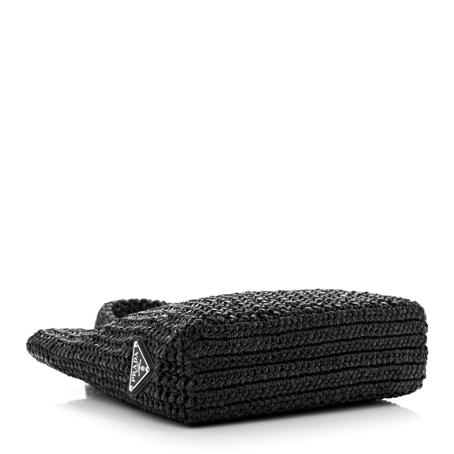 Yarn Raffia Effect Crochet Small Logo Tote Black