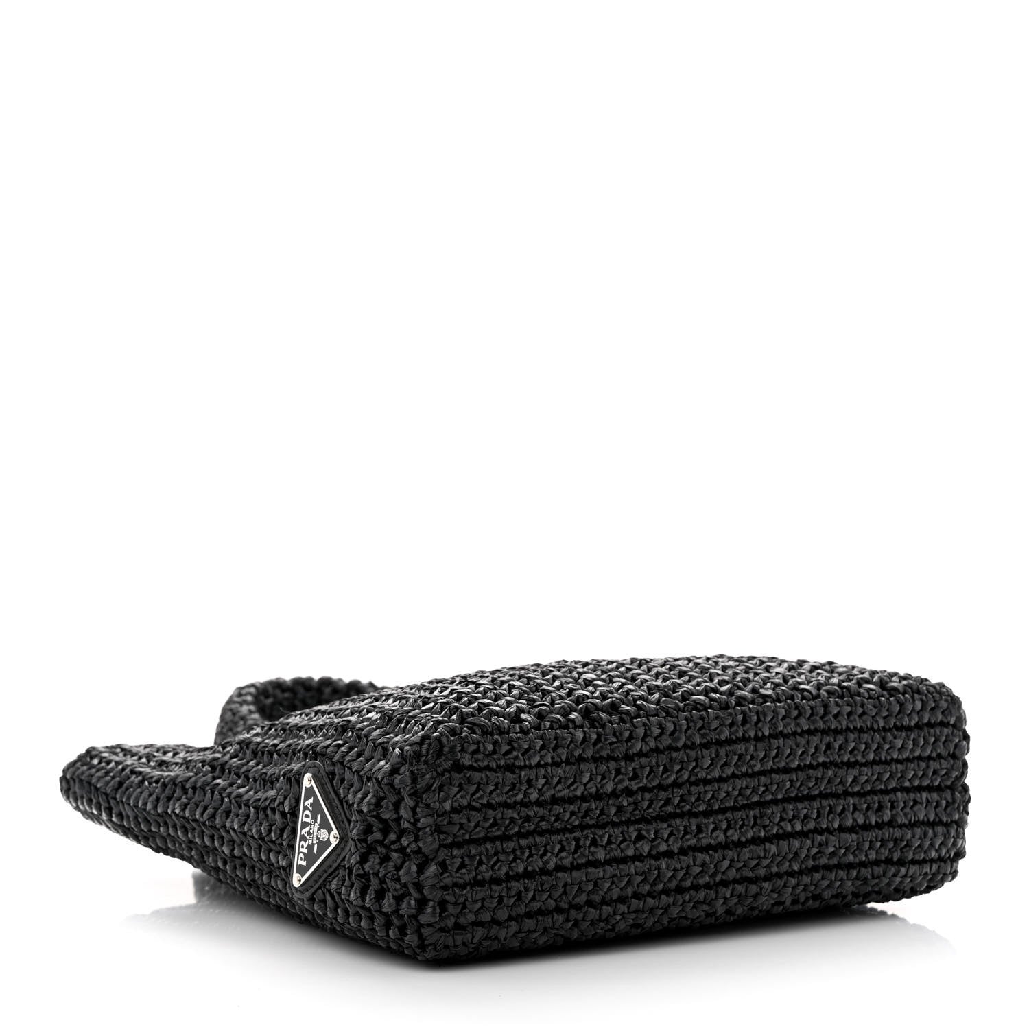 Prada Yarn Raffia Effect Crochet Small Logo Tote Black 4 of 10
