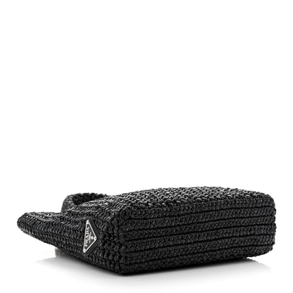 Prada Yarn Raffia Effect Crochet Small Logo Tote Black 4 of 10