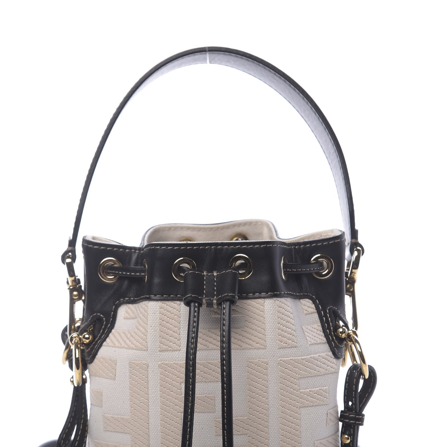 Fendi Canvas Vitello King F is Fendi FF Embroidered Mini Mon Tresor Bucket Bag Grezzo Black 9 of 11