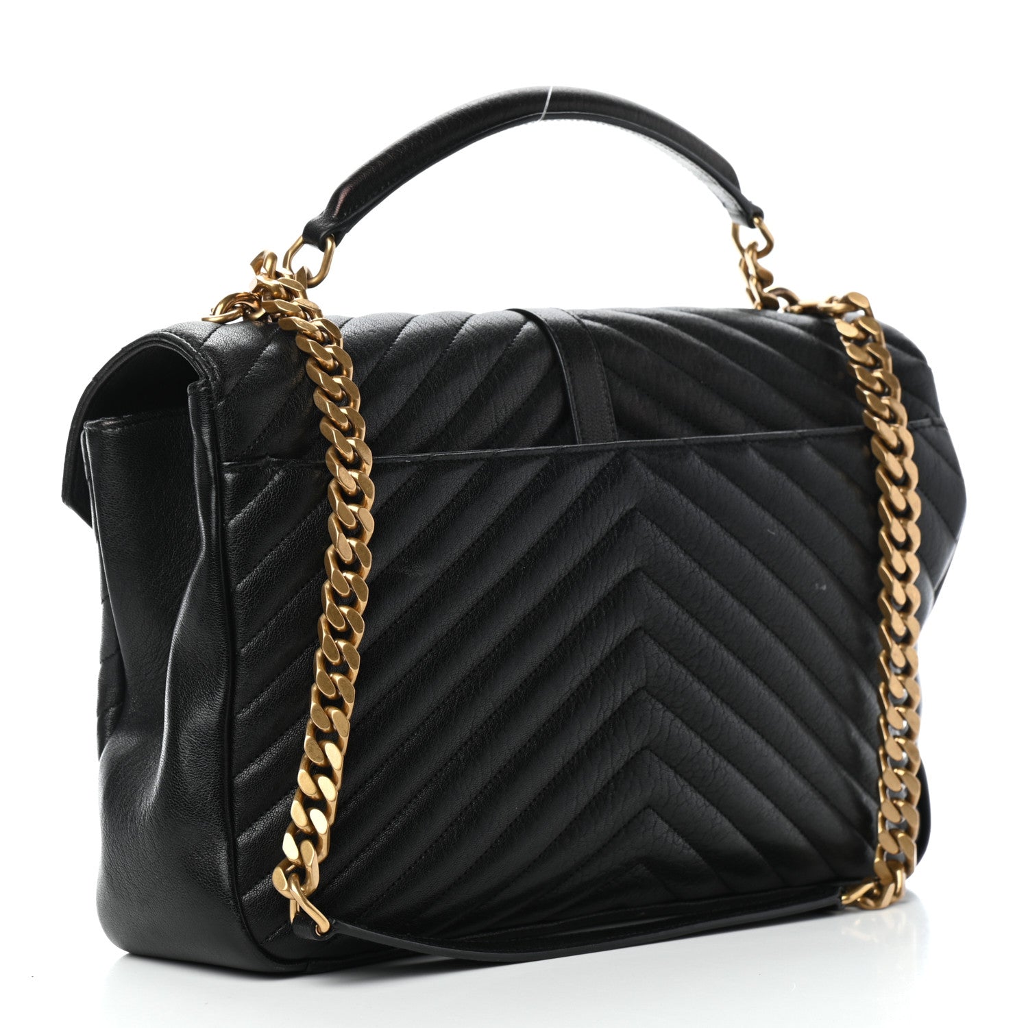 Saint Laurent Sheepskin Matelasse Chevron Monogram Large College Satchel Black 3 of 9