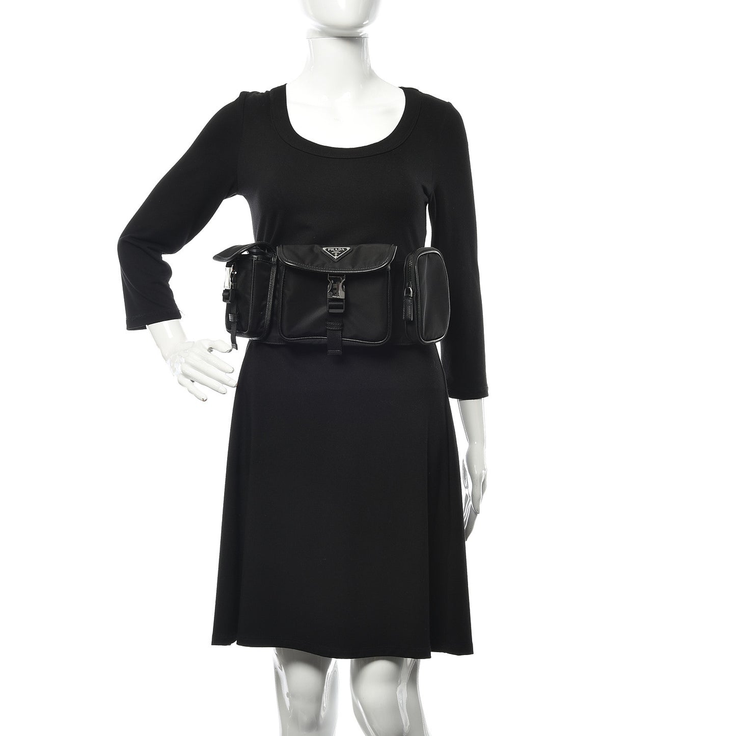 Tessuto Nylon Saffiano Marsupio Triple Pocket Belt Bag Black