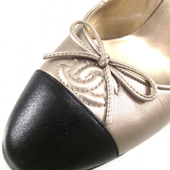 Leather CC Bow Pumps 36.5 C Black Gold