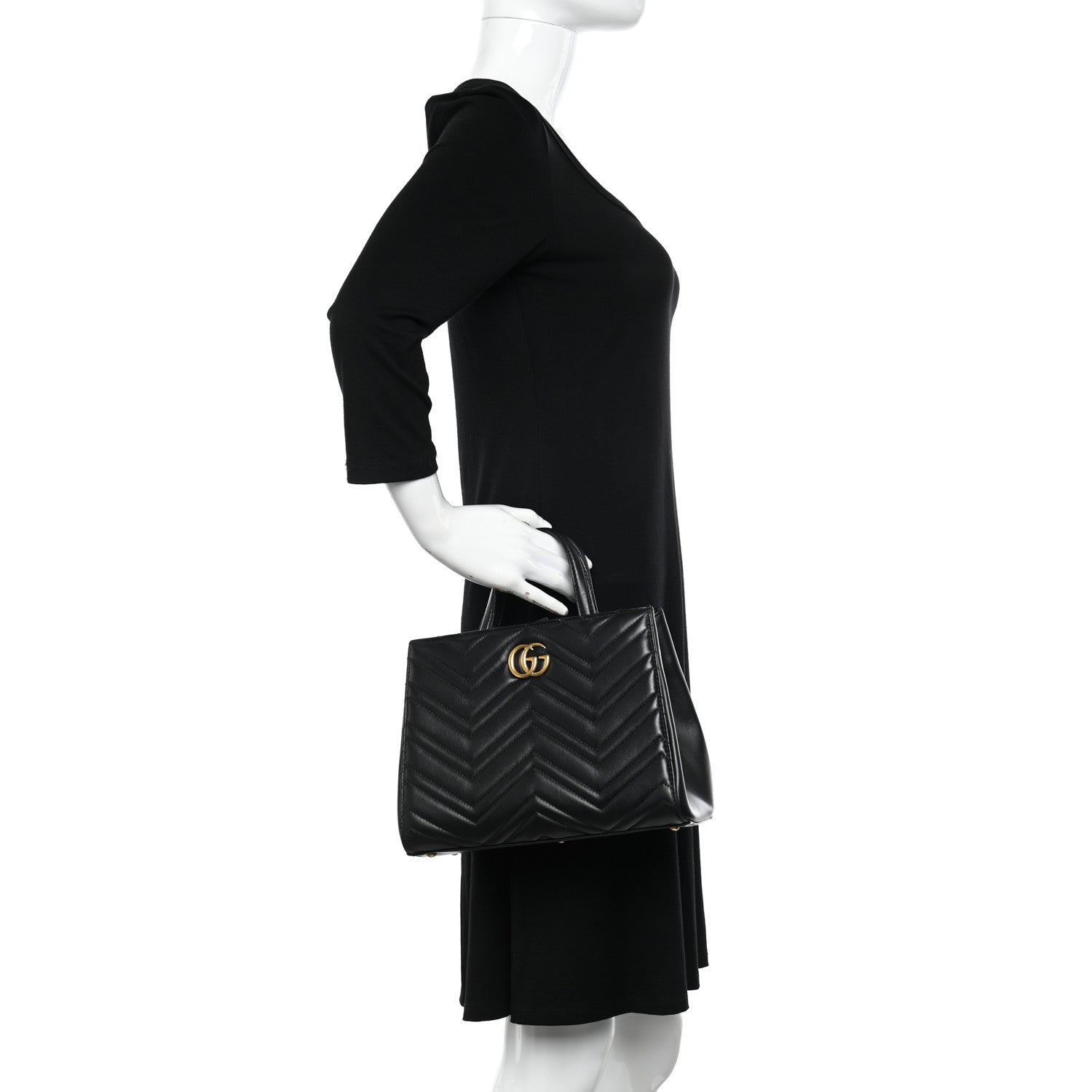 Gucci Calfskin Matelasse Small GG Marmont Tote Black 2 of 12