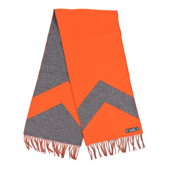 Hermes Cashmere Casaque Chevron Muffler Geranium Gris Flanelle 2 of 3