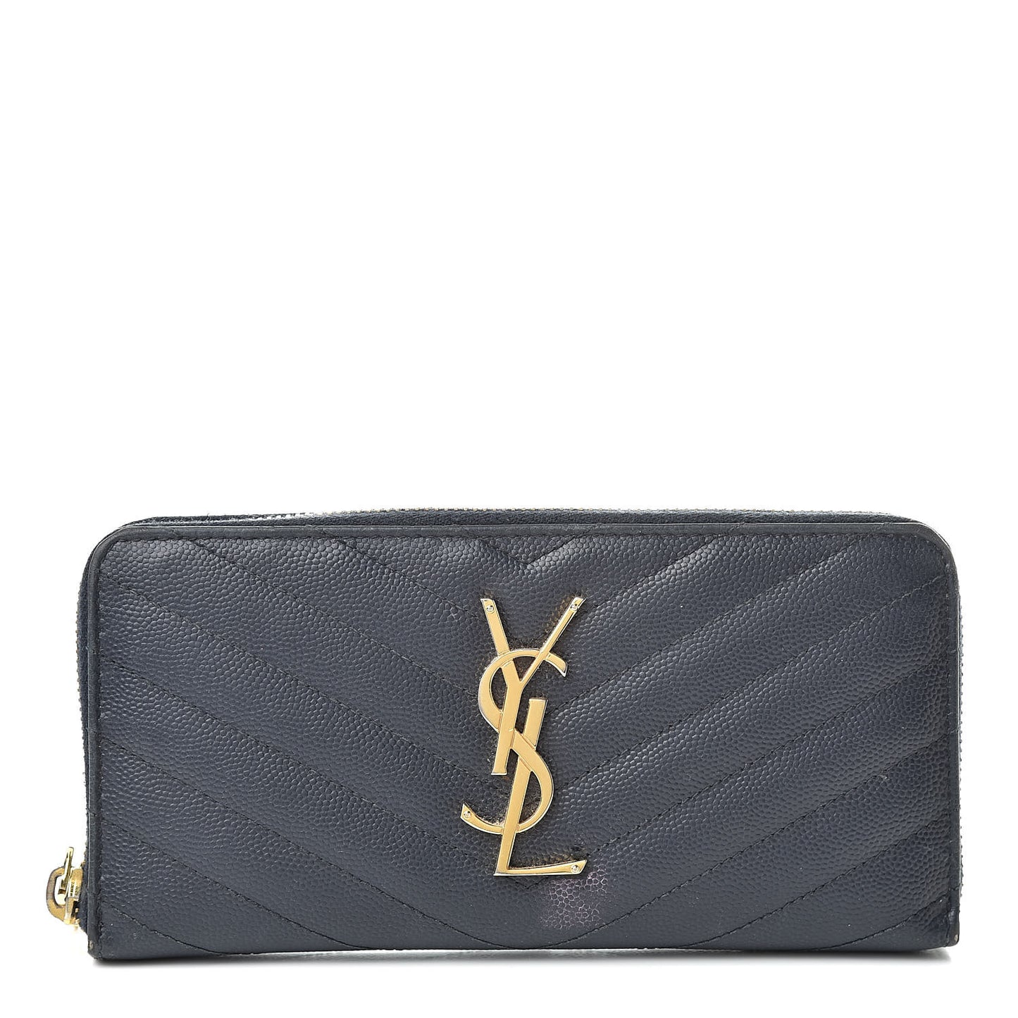 Grain De Poudre Matelasse Chevron Monogram Zip Around Wallet Navy