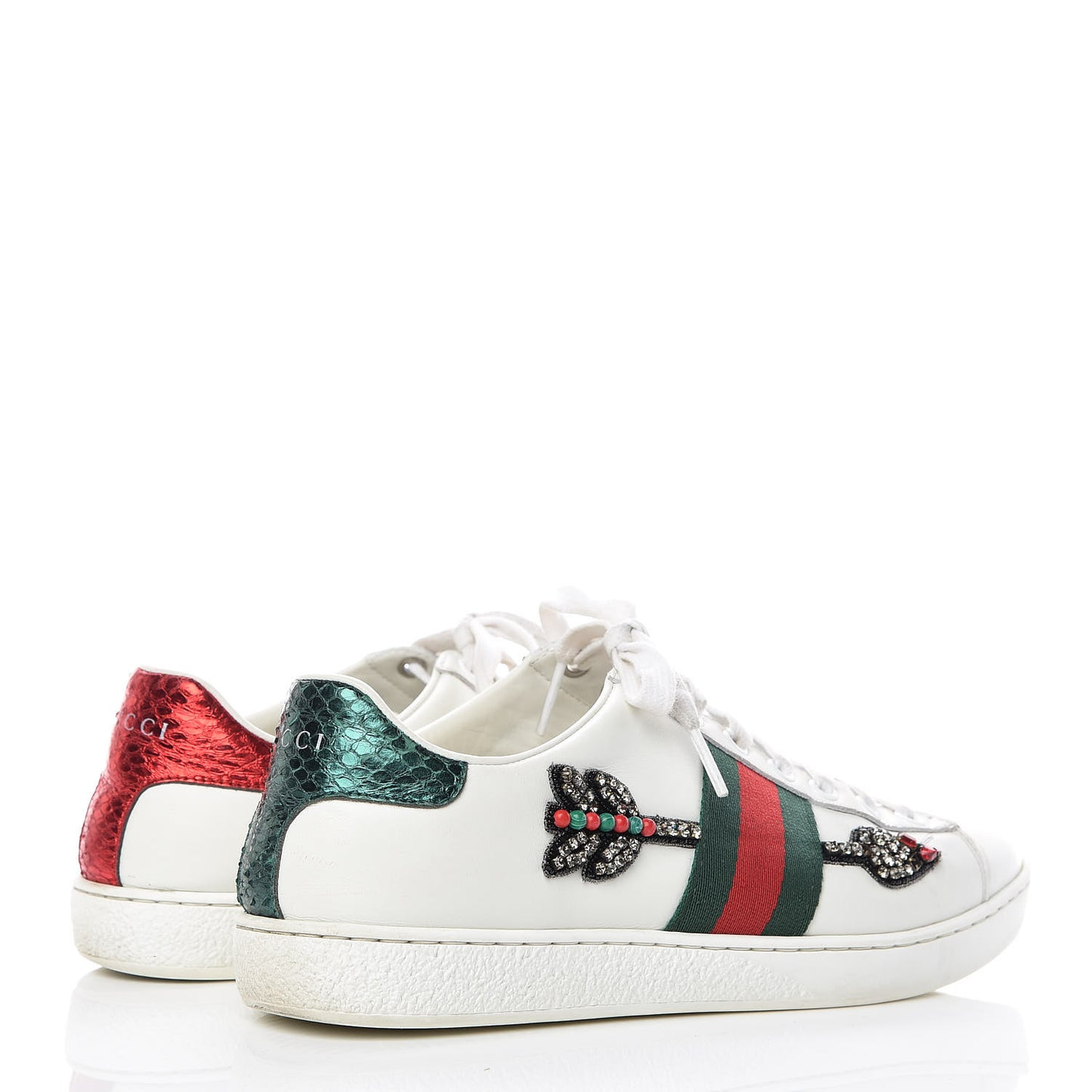 Calfskin Web Studded Arrow Ace Sneakers 36.5 White