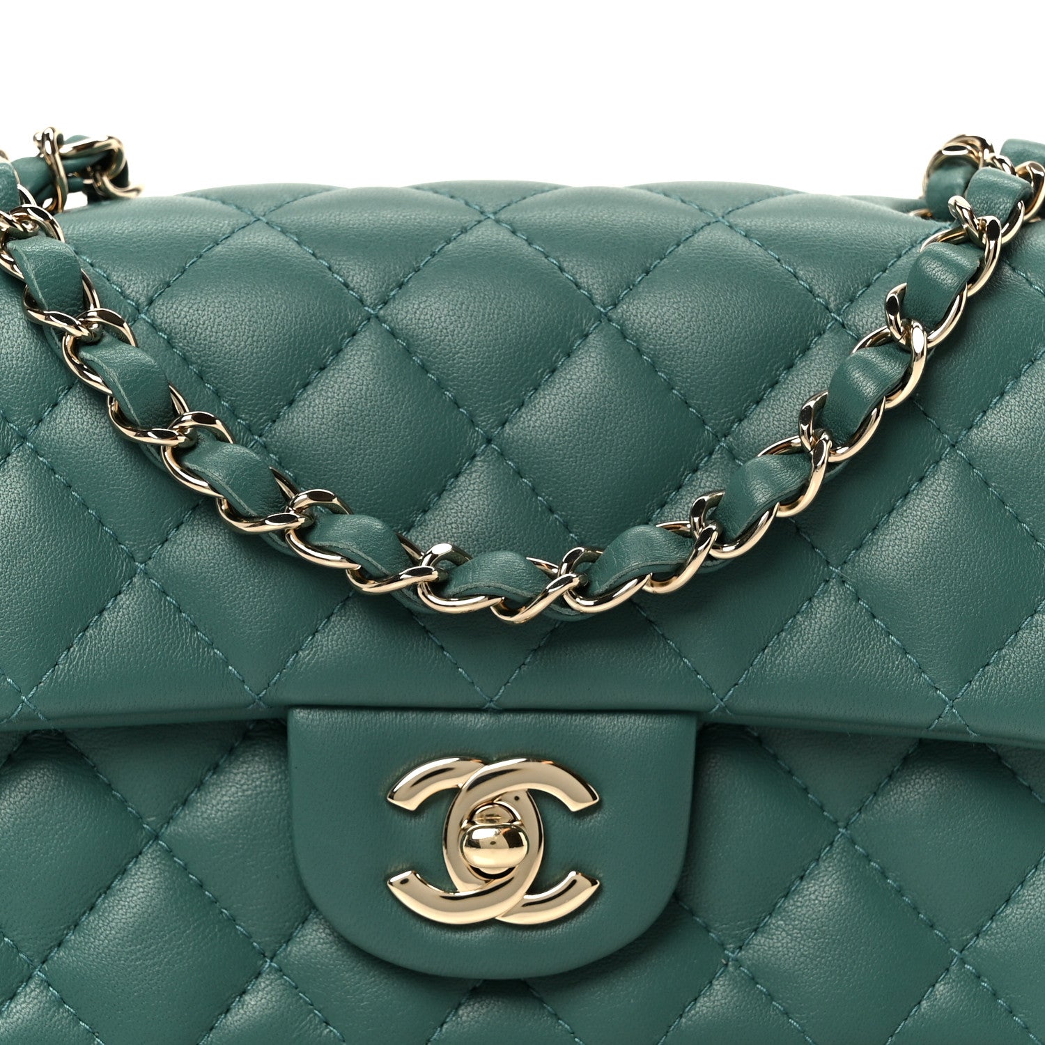 Chanel Lambskin Quilted Mini Rectangular Flap Dark Green 9 of 12