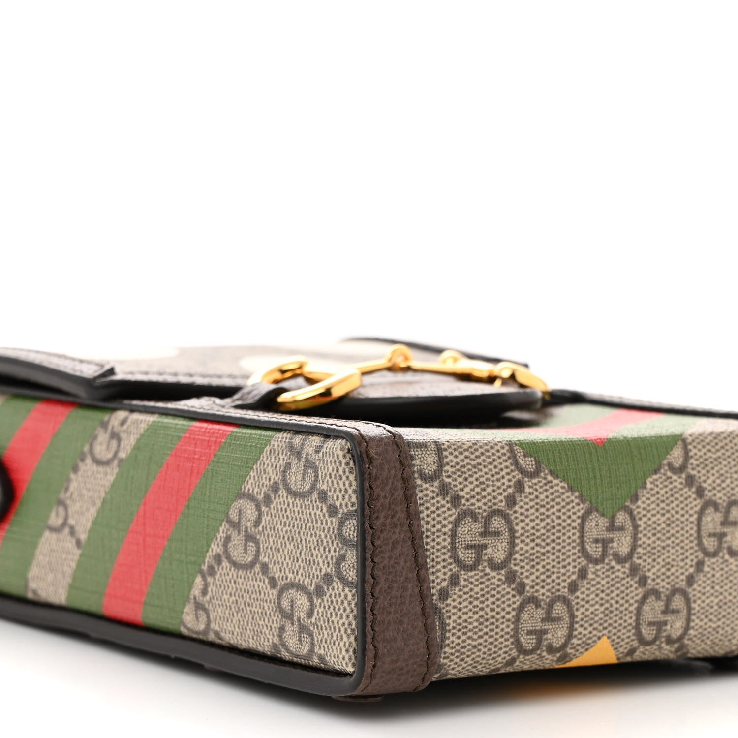 Gucci GG Supreme Monogram Textured Dollar Calfskin Geometric Print Mini Horsebit 1955 Crossbody Bag Beige Multicolor New Acero 9 of 10