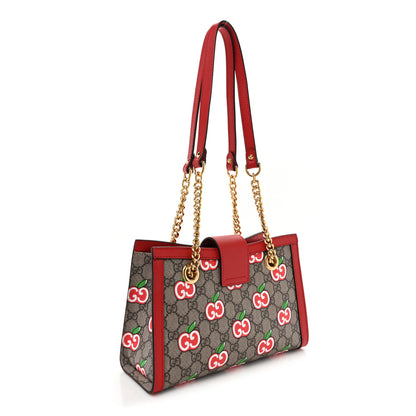 Gucci GG Supreme Monogram Apple Small Padlock Tote Beige Multicolor Lobster Red 3 of 13