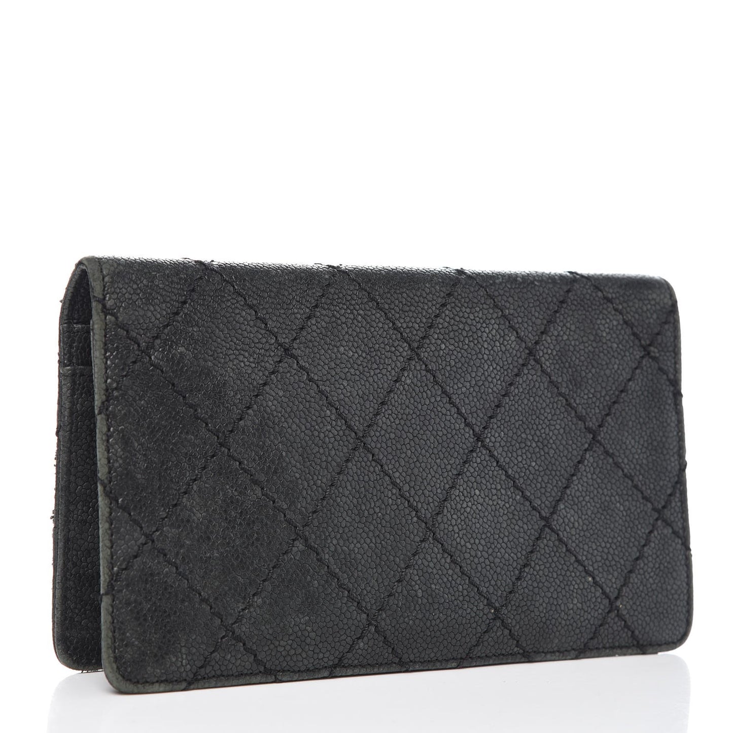 Distressed Caviar Stitched Outdoor Yen Wallet Black