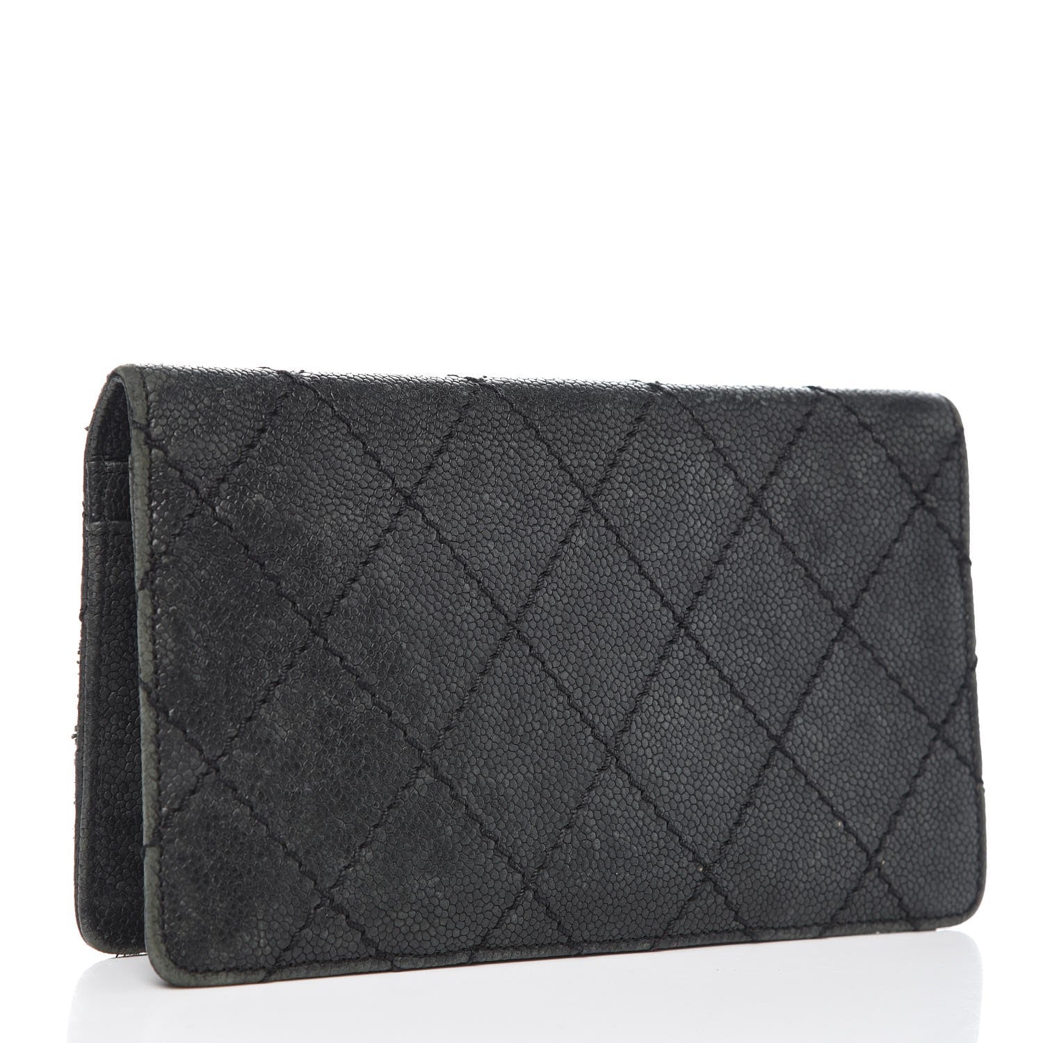 Chanel Distressed Caviar Stitched Outdoor Yen Wallet Black 3 of 13