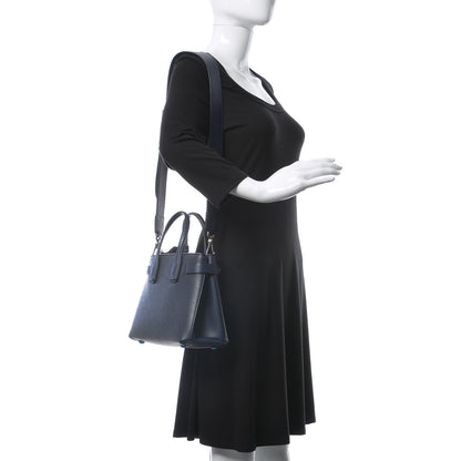 Burberry Derby Calfskin Perforated Small Banner Tote Regency Blue 2 of 12