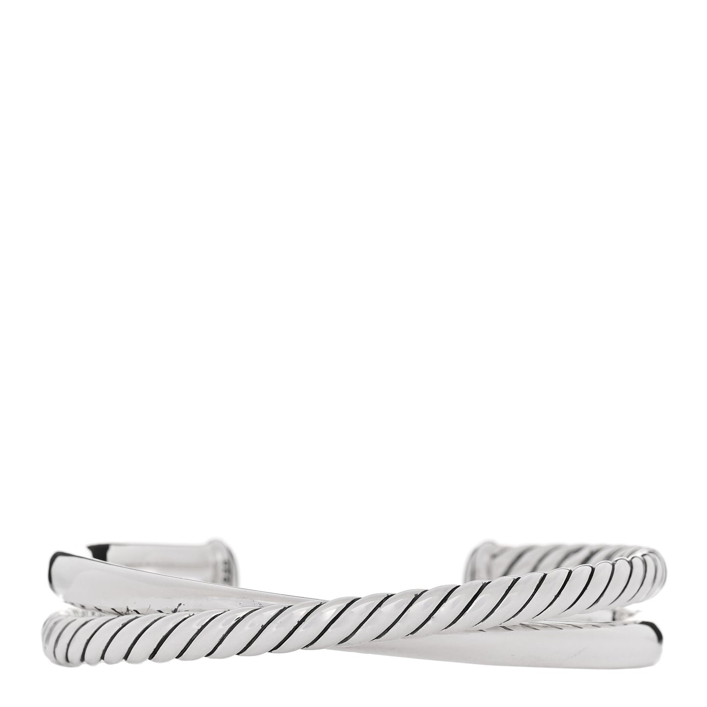 Sterling Silver 11mm Crossover 2 Row Cuff Bracelet
