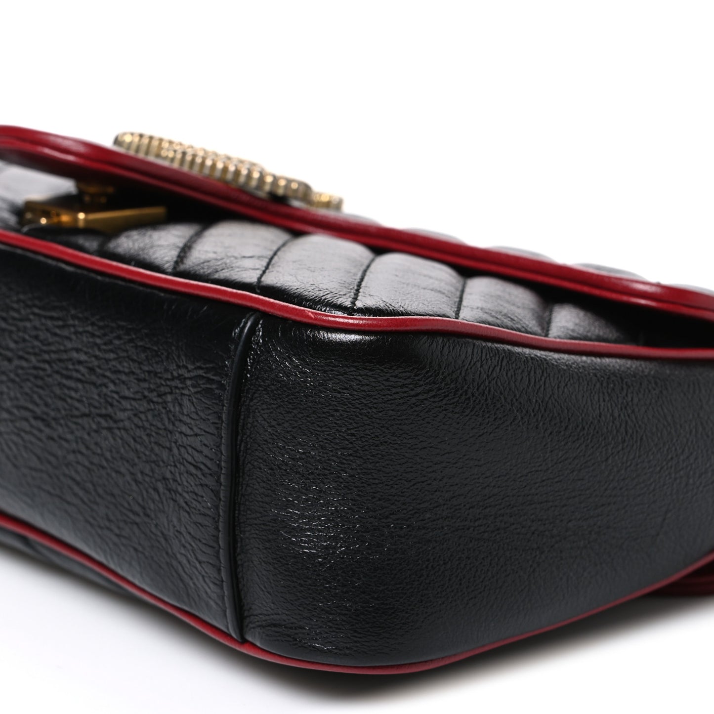 Vintage Effect Calfskin Matelasse Diagonal Small Torchon GG Marmont Shoulder Bag Black Romantic Cherry