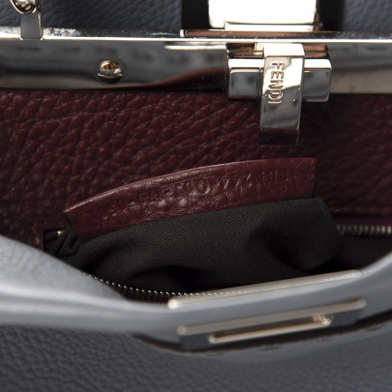 Fendi Calfskin Romano Selleria Bi-Color Mini Peekaboo Iconic Satchel Tempesta Bordeaux 10 of 11