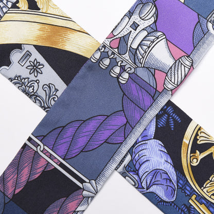 Hermes Silk Cavalleria D'Etriers Twilly Violet Bleu Rose 3 of 3