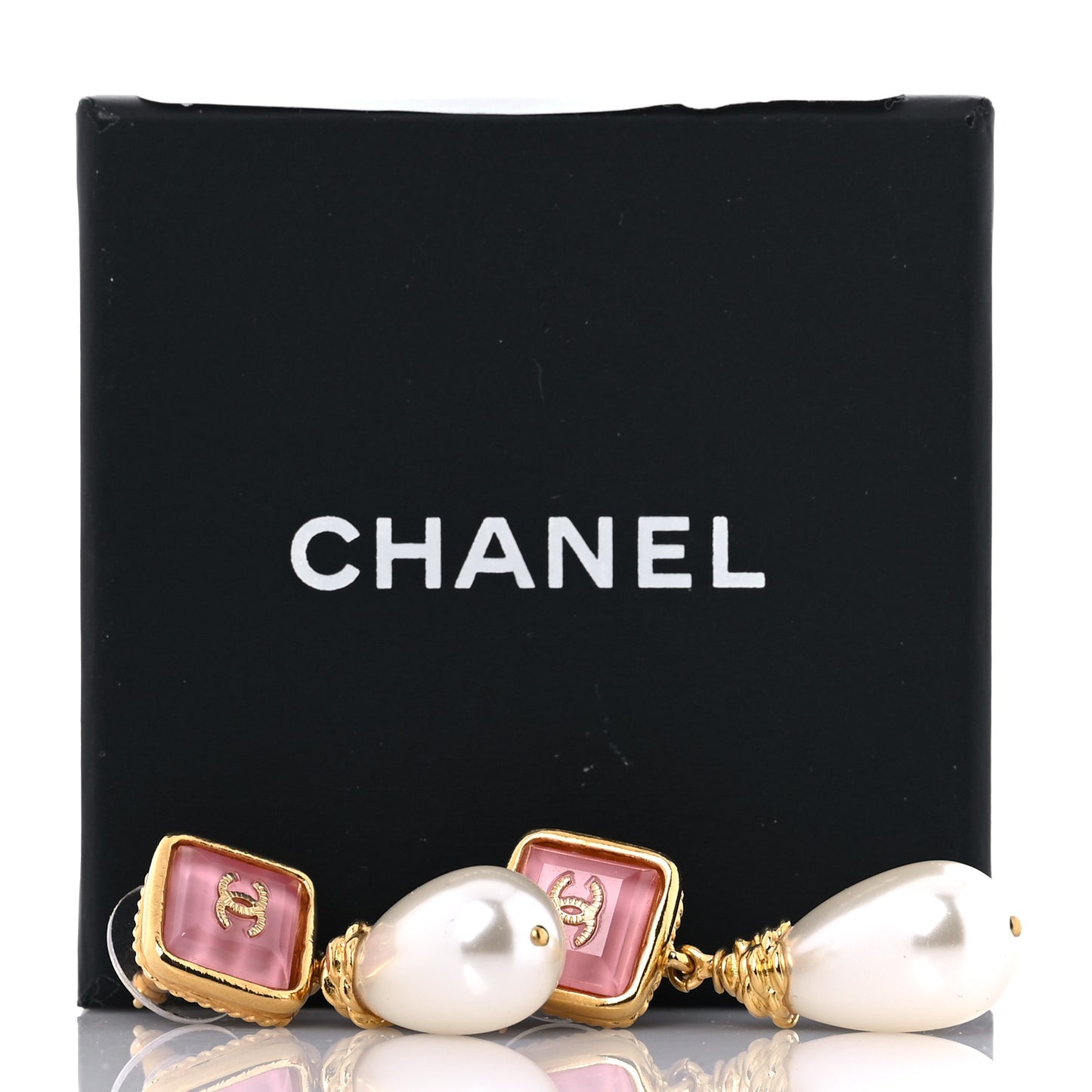 Pearl Enamel CC Square Drop Earrings Gold Pink