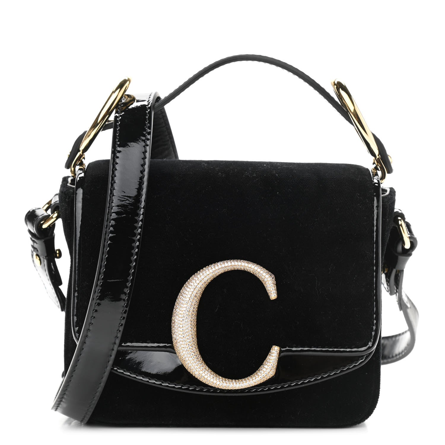 Chloe Velvet Crystal Mini C Double Carry Black 1 of 9