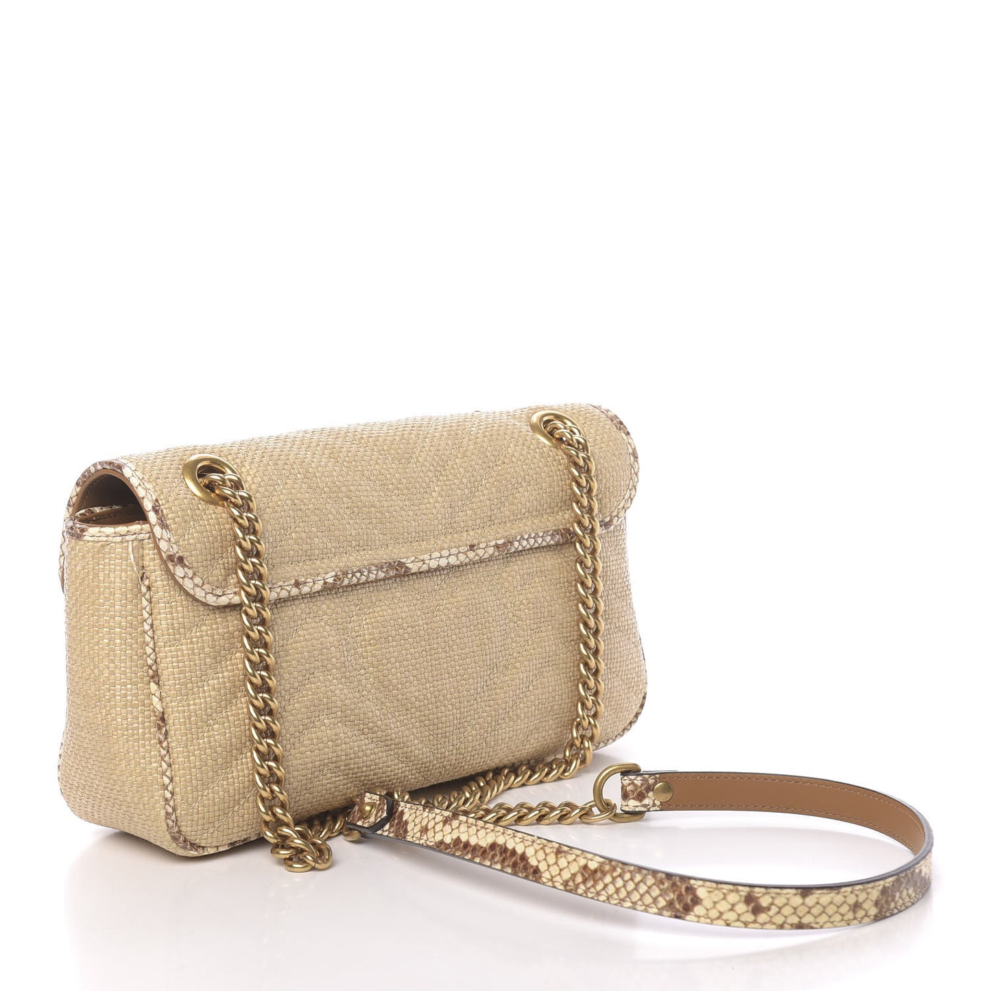 Raffia Elaphe Matelasse Small GG Marmont Shoulder Bag Natural Cream Brown