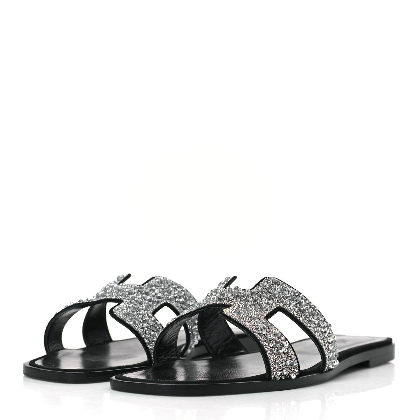 Velvet Goatskin Crystal Beads Oran Sandals 41 Gris Argente