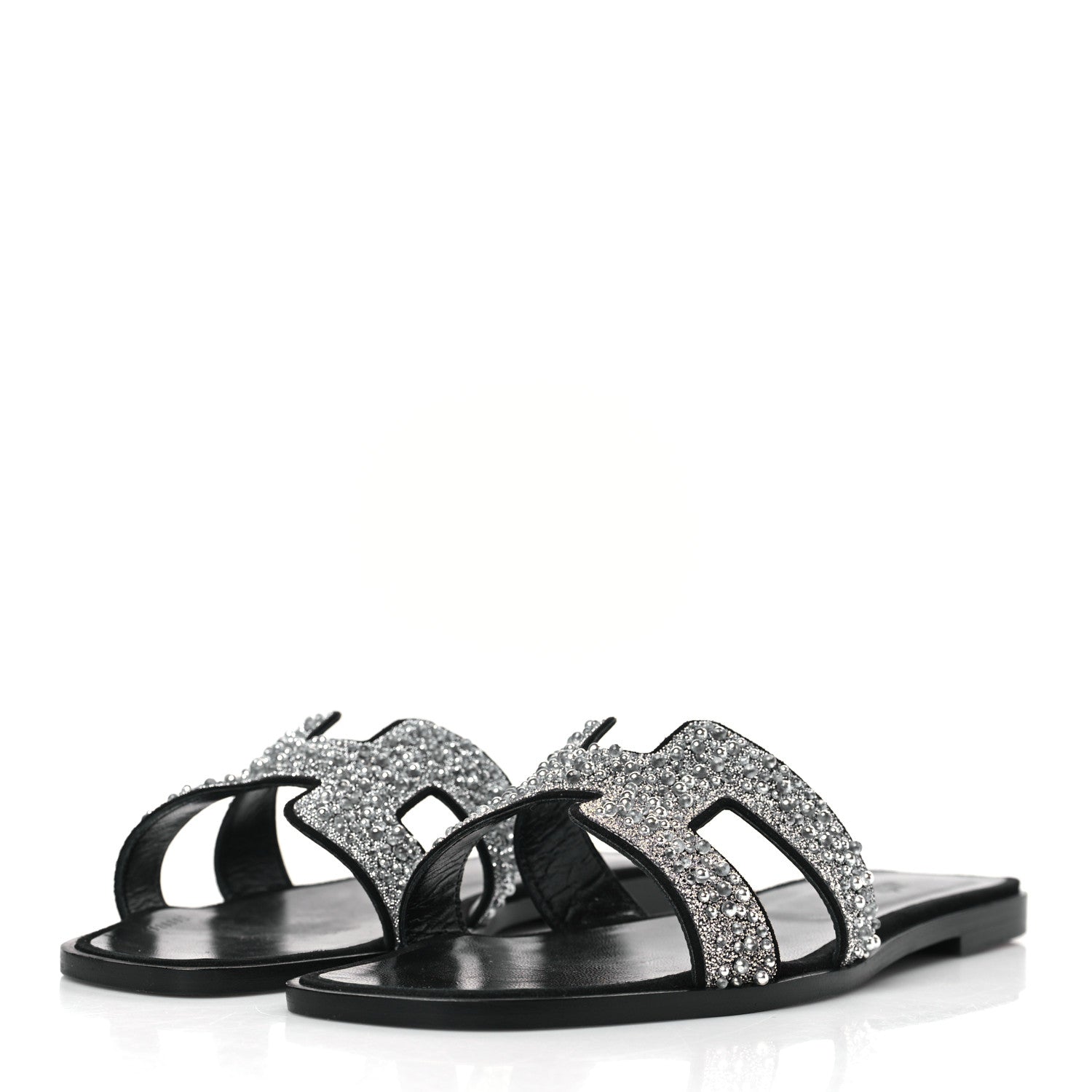 Hermes Velvet Goatskin Crystal Beads Oran Sandals 41 Gris Argente 3 of 8
