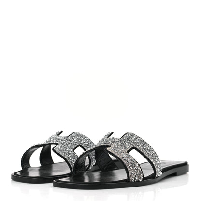 Hermes Velvet Goatskin Crystal Beads Oran Sandals 41 Gris Argente 3 of 8