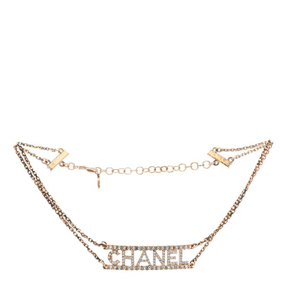 Chanel Metal Crystal Logo Choker Necklace Gold 3 of 4