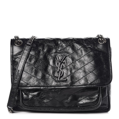Saint Laurent Crinkled Calfskin Matelasse Monogram Medium Niki Chain Satchel Black 1 of 7