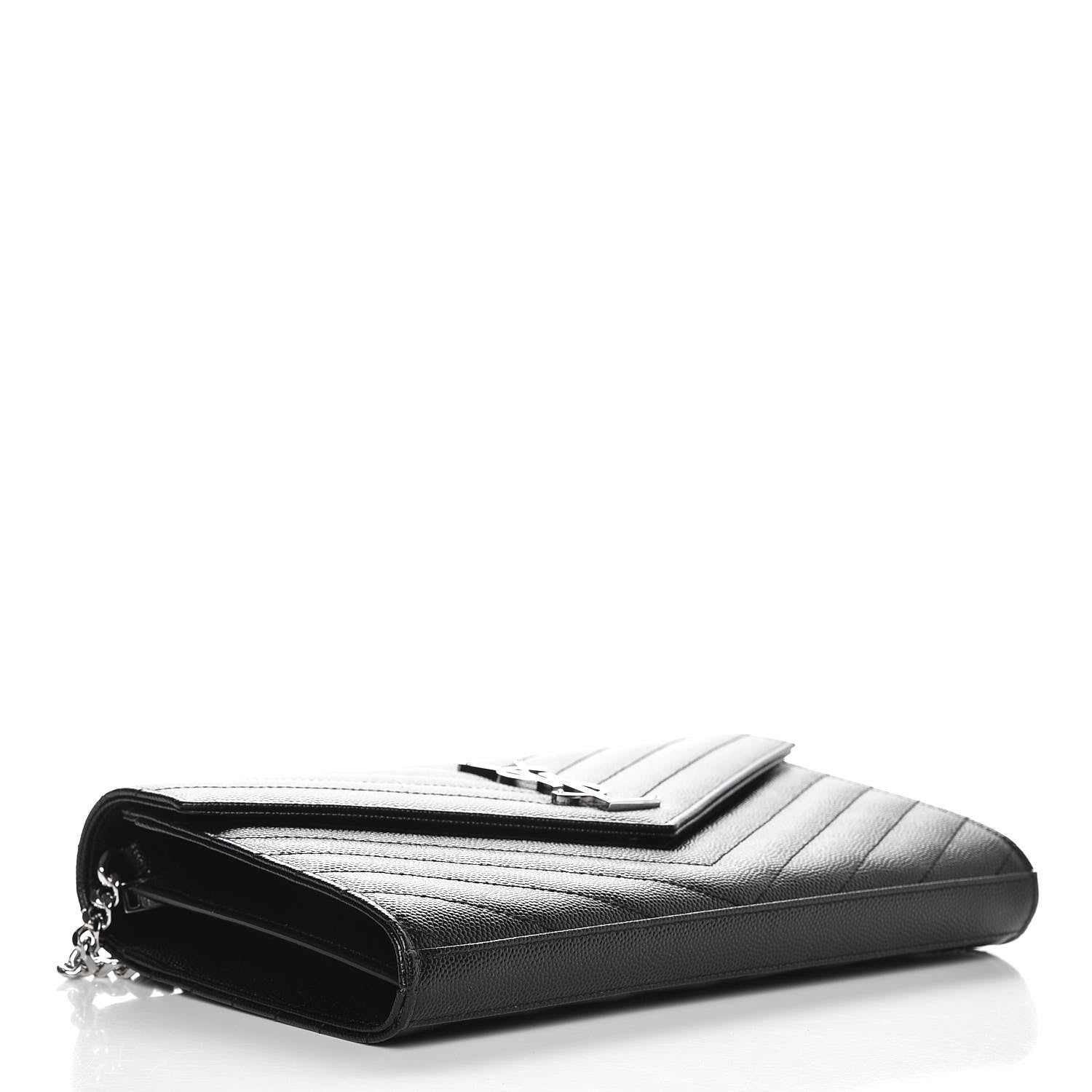 Saint Laurent Grain De Poudre Matelasse Chevron Monogram Chain Wallet Black 4 of 7