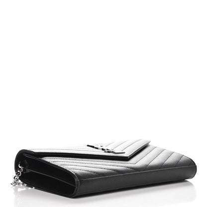 Saint Laurent Grain De Poudre Matelasse Chevron Monogram Chain Wallet Black 4 of 7