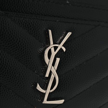 Saint Laurent Grain De Poudre Matelasse Chevron Monogram Credit Card Case Black 9 of 10