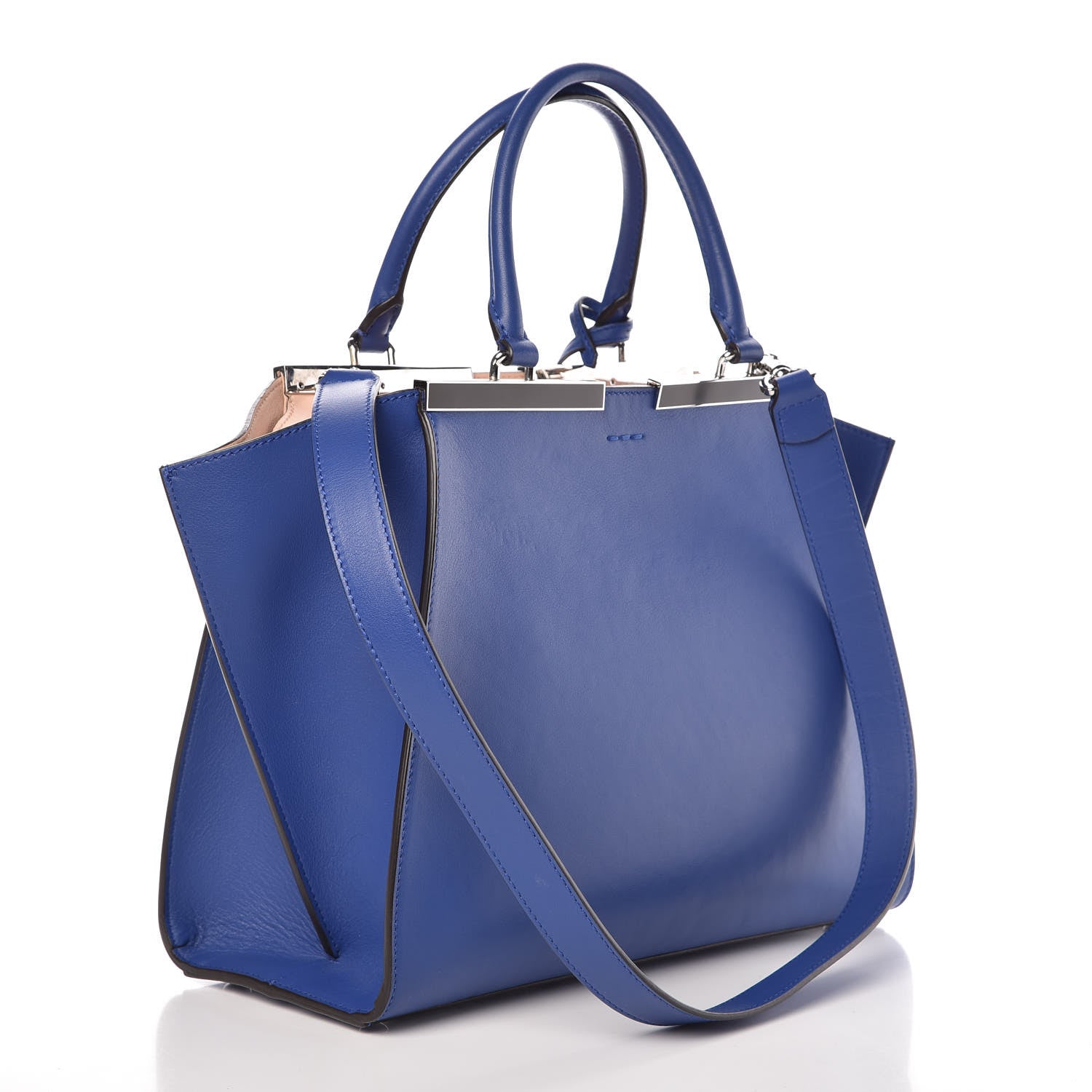 Fendi Vitello Dolce Shiny Nappa Petite 3Jours Tote Blue Neon Rosa Plaster 3 of 9