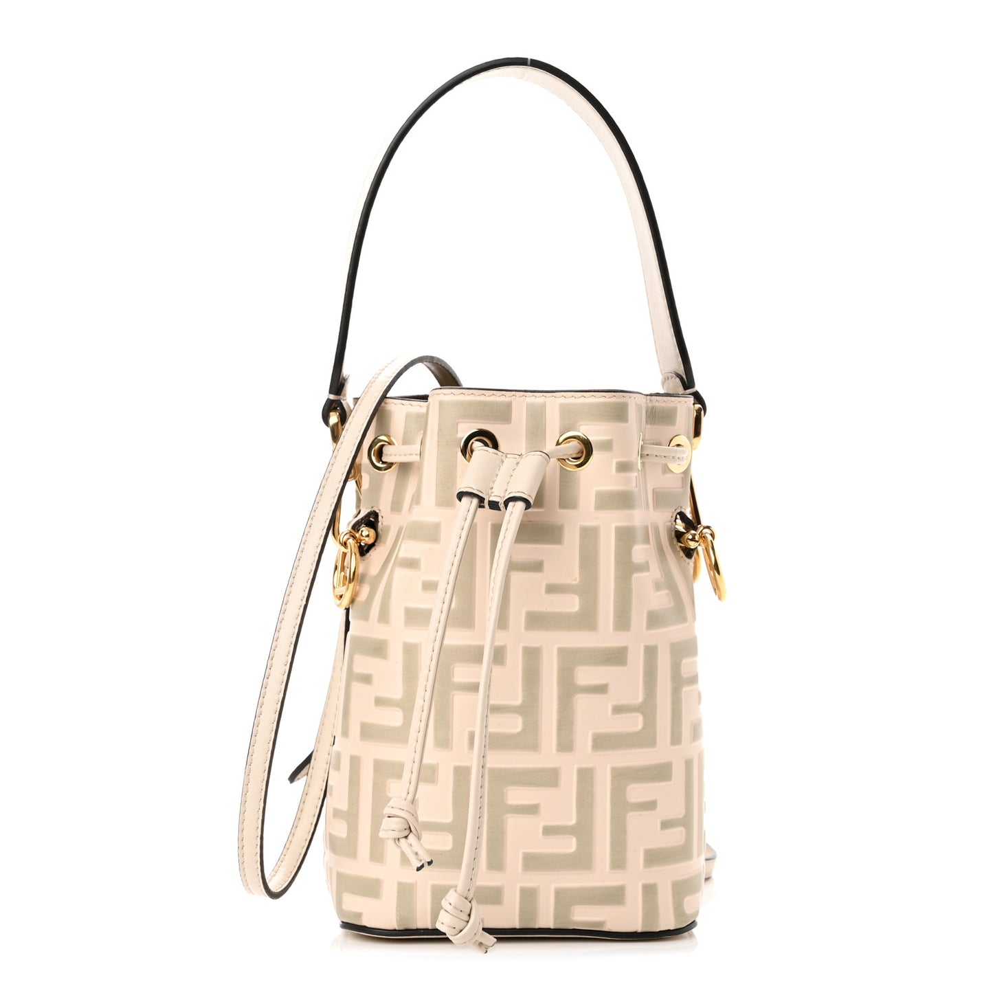 Vitello Liberty F is Fendi Bi-Color FF 1974 Embossed Mini Mon Tresor Bucket Bag Camelia Mandorlo