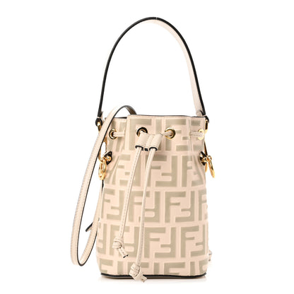 Fendi Vitello Liberty F is Fendi Bi-Color FF 1974 Embossed Mini Mon Tresor Bucket Bag Camelia Mandorlo 1 of 11