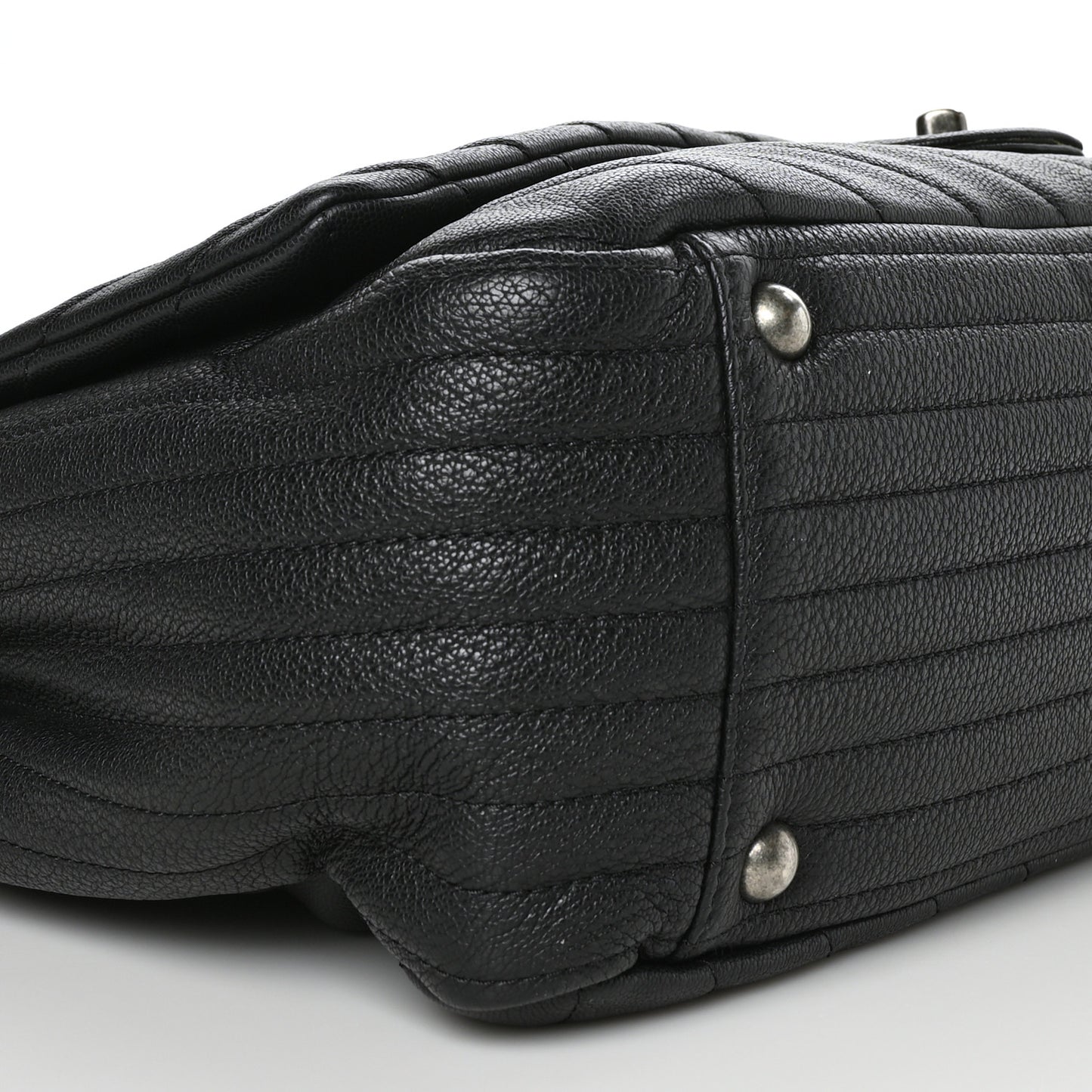 Calfskin Chevron Quilted XXL Travel Flap Bag Black