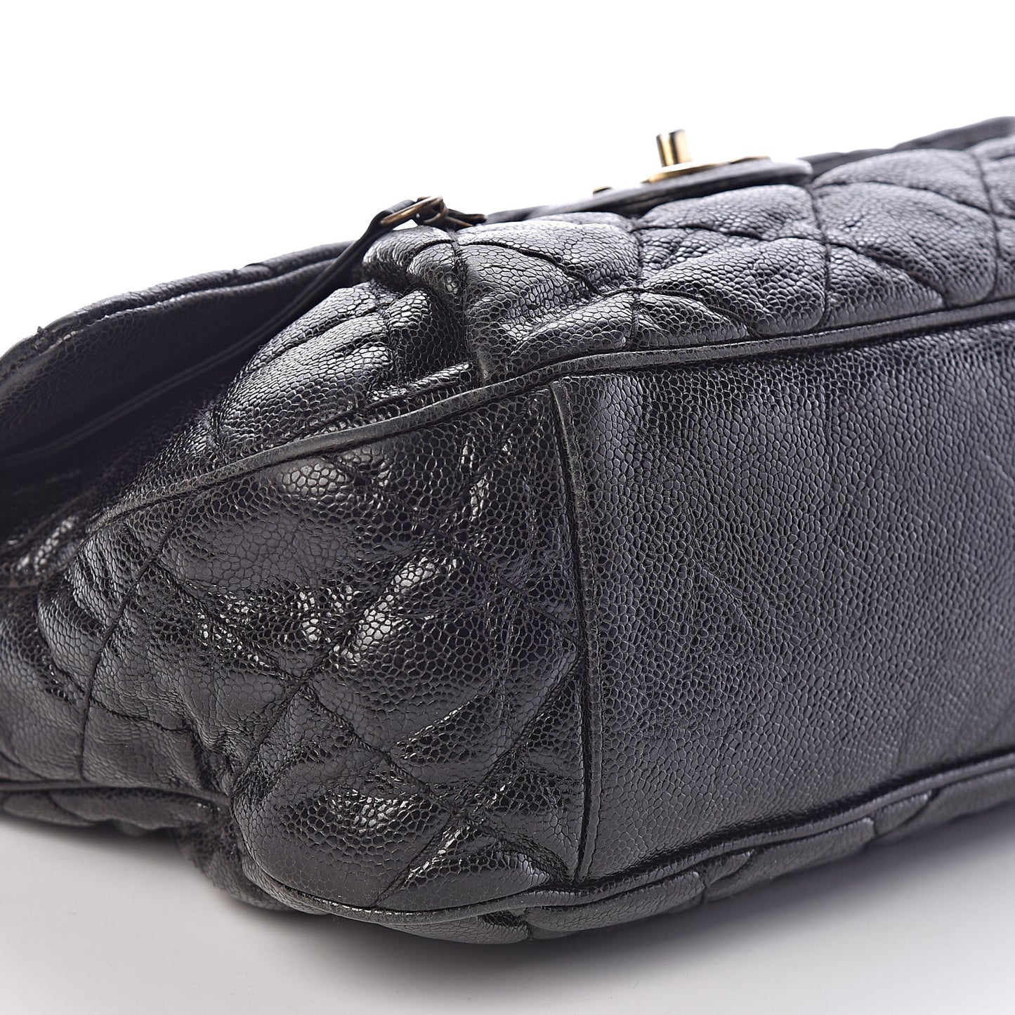 Crumpled Grained Calfskin Medium Coco Pleats Messenger Flap Black