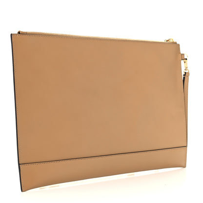 Fendi Vitello King Logo Embossed Large Flat Pouch Miele Scuro 4 of 10