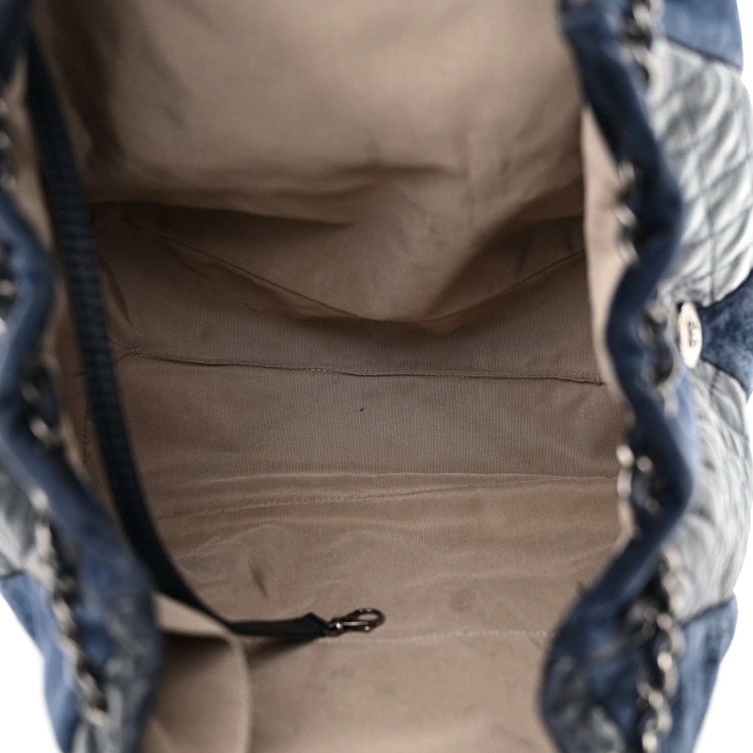 Chanel Goatskin Suede Calfskin Quilted Patchwork Drawstring Bag Blue 13 of 16