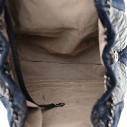 Chanel Goatskin Suede Calfskin Quilted Patchwork Drawstring Bag Blue 13 of 16