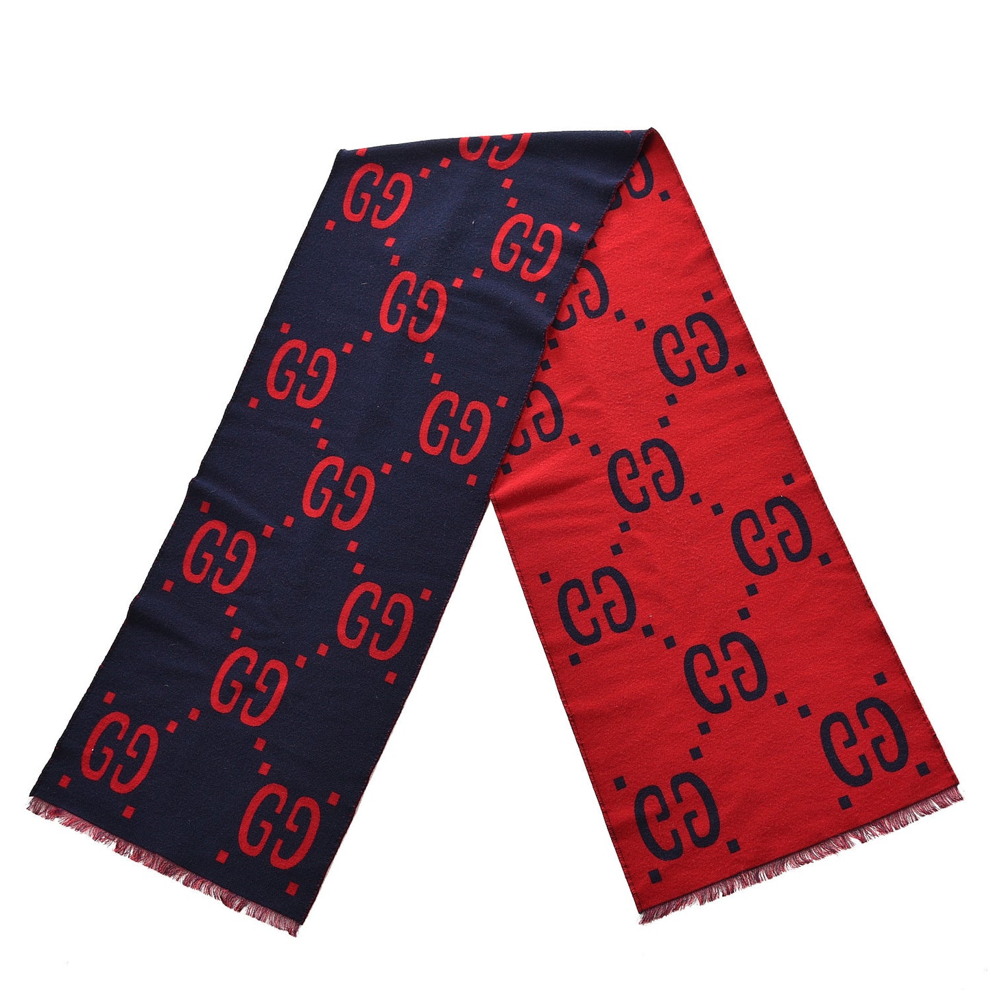 Wool Silk Monogram Jumbo GG Freedom Scarf Midnight Blue Red