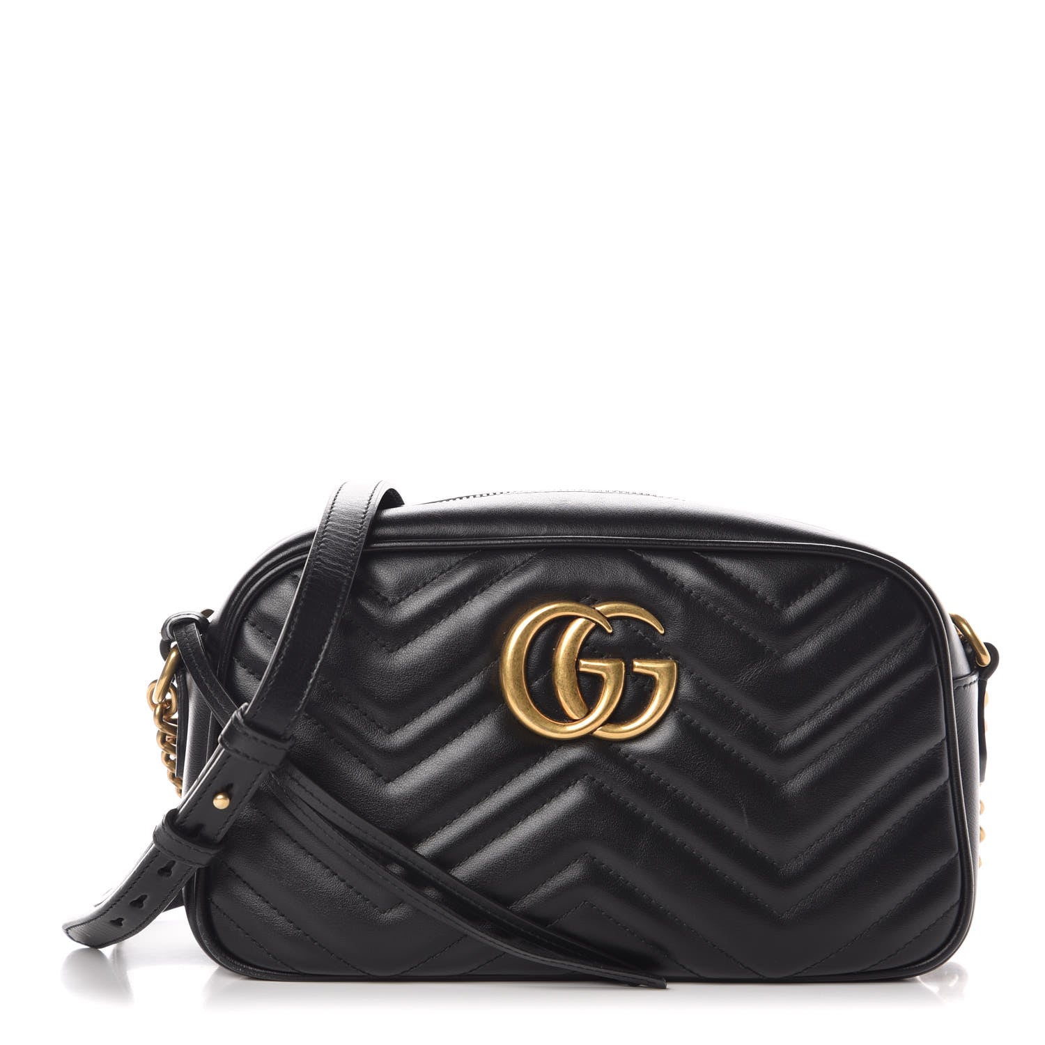 Gucci Calfskin Matelasse Small GG Marmont Chain Shoulder Bag Black 1 of 9