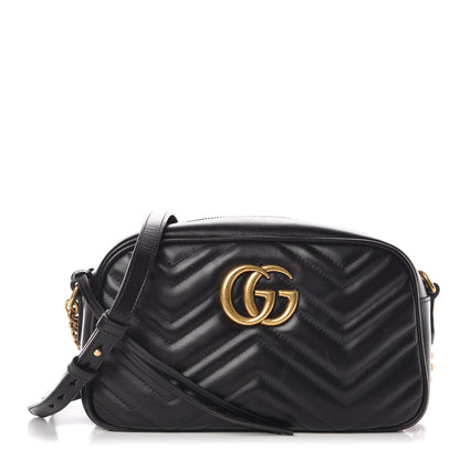 Gucci Calfskin Matelasse Small GG Marmont Chain Shoulder Bag Black 1 of 9