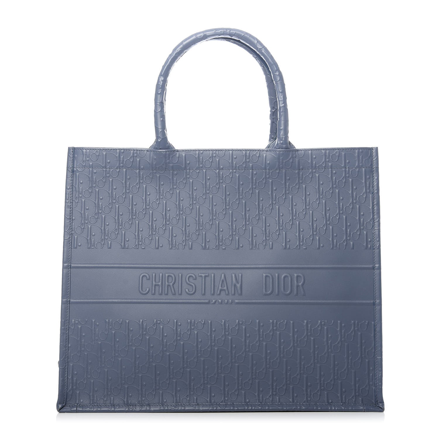 Christian Dior Oblique Calfskin Embossed Book Tote Denim Blue 1 of 10